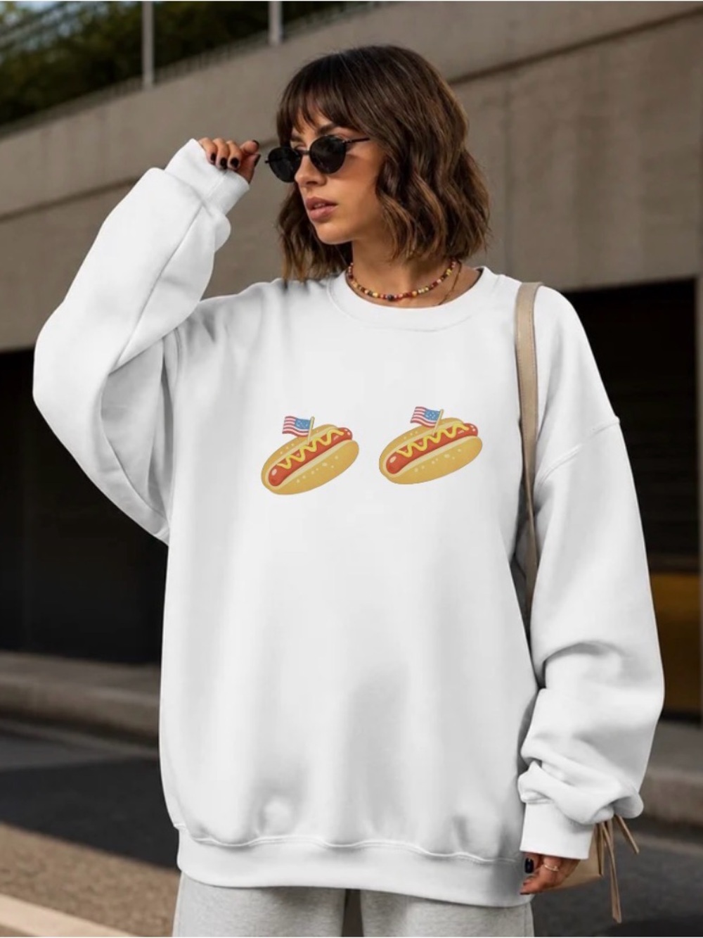 Patriotic Hot Dog Sweatshirt Fourth of July Crewneck